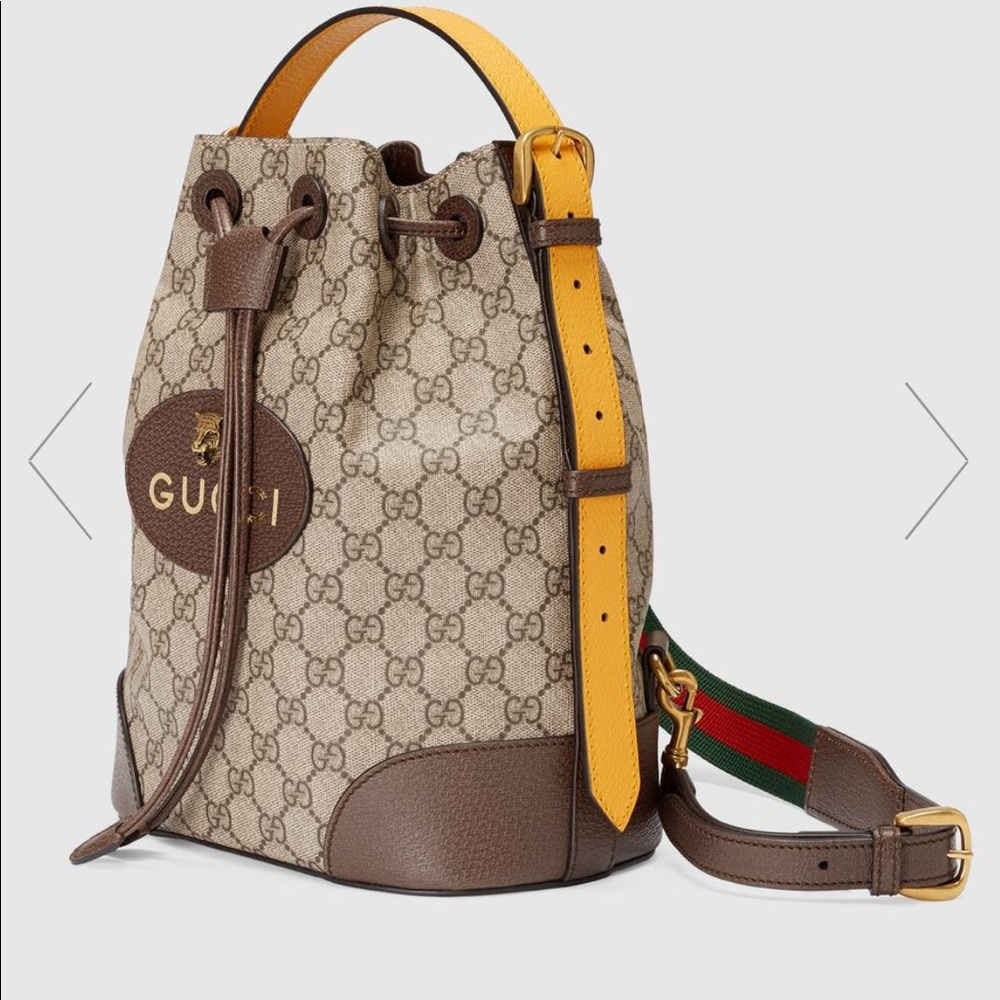 Gucci Beige Monogram Backpack with Yellow Strap